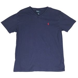 Polo Ralph Lauren V Neck Tee Shirt Short Sleeve 100% Cotton Blue Red Pony S